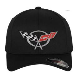 Chevrolet Offizielles Lizenzprodukt Corvette C5 Flags Flexfit Baseball Cap (Schwarz), Small/Medium von Chevrolet