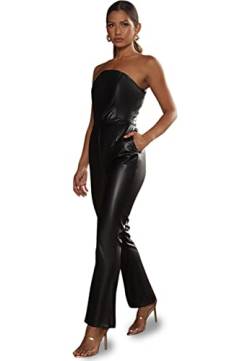 Chi Chi London Damen Bandeau-Jumpsuit aus Polyurethan in Schwarz PU-Kleid, 40 von Chi Chi London