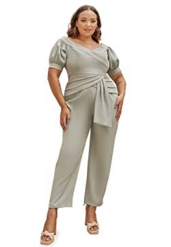 Chi Chi London Damen Bardot Übergröße, Puffärmeln, Grün Jumpsuit, 48 von Chi Chi London