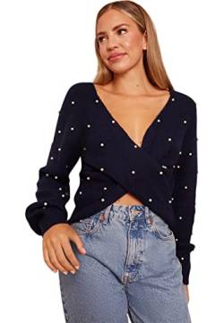 Chi Chi London Damen Perlenverzierung, verdrehte Vorderseite, Marineblau Pullover, Navy, L von Chi Chi London