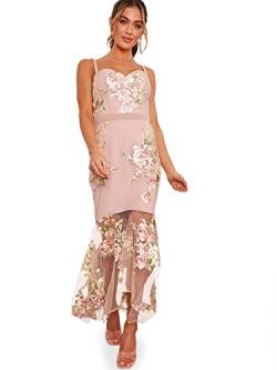 Chi Chi London Figurbetontes Kleid für Damen, Schößchen, Blumenstickerei, Spitze, Rosa, rose, 42 von Chi Chi London