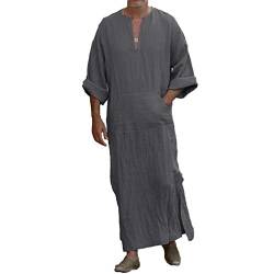 Chiatai Herren-Kaftan, lässig, ethnisch, muslimisch, Thobe, Leinen, lange Ärmel, Naher Osten, Saudi-arabische Robe, Kleider mit Taschen Gr. XXXL, grau von Chiatai