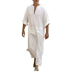 Chiatai Herren-Kaftan, lässig, ethnisch, muslimisch, Thobe, Leinen, lange Ärmel, Naher Osten, Saudi-arabische Robe, Kleider mit Taschen Gr. XXXXL, beige von Chiatai