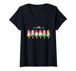 Damen Hallo Sommer, Rainbow Popsicle, Schüler, Lehrer, inspirierend T-Shirt mit V-Ausschnitt von ChicLine