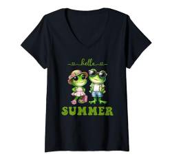 Damen Hallo Sommer, cooler Urlaub, Schüler, Lehrer, inspirierend T-Shirt mit V-Ausschnitt von ChicLine