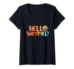 Damen Hello Summer Soccer Wassermelone Student Teacher Inspirational T-Shirt mit V-Ausschnitt von ChicLine