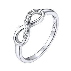 ChicSilver 925 Personalisierter Infinity Unendlichkeit Fingerring mit Zirkonia in Ringgröße 62 Promise Ehering Trauring Freundschaftsring Verlorbungsring Hochzeitsring für Damen Mädchen von ChicSilver