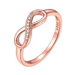 ChicSilver 925 Rosegold Infinity Unendlichkeit Fingerring mit Zirkonia in Ringgröße 62 Promise Ehering Trauring Freundschaftsring Verlorbungsring Hochzeitsring für Damen Mädchen von ChicSilver