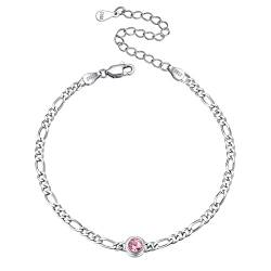 ChicSilver 925 Silber Armband für Damen Mädchen, Figarokette Armbänder mit Turmalin Geburtsstein, Sommer Strand Armschmuck mit Geschenkebox für Valentinstag Geburtsstag von ChicSilver