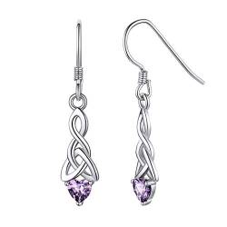 ChicSilver 925 Silber Damen Tropfen Keltischer Knot Ohrringe Februar Birthstone Ohrringe Damen Ohrstecker für Frauen Simulierte Amethyst Edelstein Schmuck Geschenk für Mama von ChicSilver