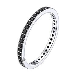 ChicSilver 925 Sterling Silber Fingerring in Größe 62 Damen Mädchen Schöner Ring mit Schwarz Zirkonia 2mm breit Ring für Valentinstag Geburtstag von ChicSilver