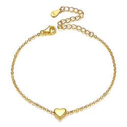 ChicSilver Damen Armband auch als Fußkette mit Gold Herz Anhänger mit 16+5cm Verlängerung mit Geschenkebox für Mädchen und Damen von ChicSilver