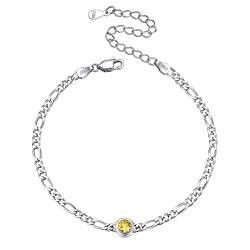 ChicSilver Damen Armkette, 925 Silber Figarokette Armband mit Topas Geburtsstein, Boho Armschmuck für Strand, Schmuck für Valentinstag Geburtstag Muttertag von ChicSilver