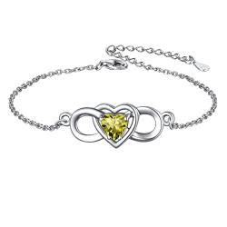 ChicSilver Damen Mädchen Figarokette Armkette, 925 Silber Armband mit Peridot Geburtsstein, Infinity Herz Armschmuck für Strand, Geschenke für Frauen Mädchen Tochter von ChicSilver