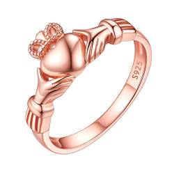 ChicSilver Damen Mädchen Herz Claddagh Ring Rosegold romantischer Liebesring in Ringgröße 18.2 Promise Ehering Verlorbungsring für Valentinstag Weihnachten von ChicSilver