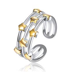 ChicSilver Damen Ringe Echt Silber Fingerring Schmuck Sterne Design Offene Verstellbare Eheringe, Einfach Design Elegant Öffnung Sterne Ring Zubehör … von ChicSilver