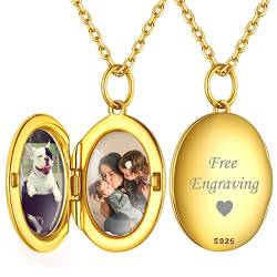 ChicSilver Goldener Oval Medaillon Anhänger Personalisierter Medaillon Halskette mit 2 Foto Damen Mädchen Photo Amulett für Valentinstag Weihnachten von ChicSilver