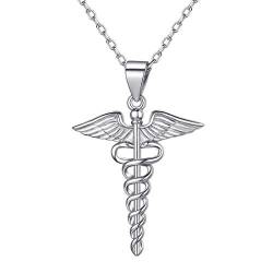ChicSilver Medizinische Caduceus-Kette 925 Silber medizinisches Symbol Engelsflügel Schlangen Halskette für Herren Männer von ChicSilver