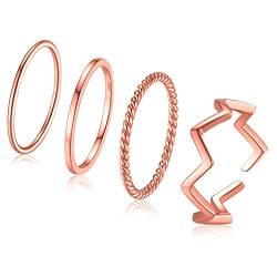 ChicSilver Rosegold Midi Ring Set Damen Mädchen Wellenring Stapelring Schöner Vorsteckering mit Geschenkebox für Freundin Ehefrau Mama von ChicSilver