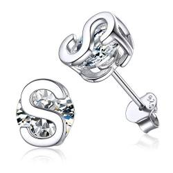 ChicSilver Rund Zirkonia Ohrstecker Silber Letter S Ohrstecker Schöne Namens Ohrschmuck für Weihnachten Geburtstag von ChicSilver