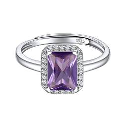 ChicSilver Silber Verstellbarer Quadrat Ring mit Amethyst Gebursstein Damen Mädchen Verlorbungsring Ehering Hochzeitsring für Valentinstag Geburtstag Weihnachten von ChicSilver