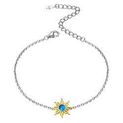 ChicSilver Sonne Armband, 925 Silber Armkette mit Türkis Geburtsstein, Boho Armschmuck für Strand, Geschenke für Frauen Mädchen Tochter von ChicSilver