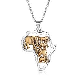 Nofade Silver 925 Silber Sterling Damen Kette Vergoldete Karte von Afrika Hip Hop Halskette Schmuck, Fünf kleine Elefanten… von ChicSilver