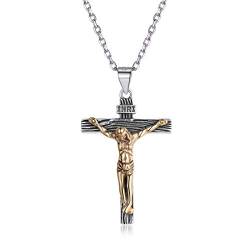 Nofade Silver 925 Silber Sterling Herren Halskette Jesus Christus Kreuz Anhänger mit Kette breite Panzerkette 45 + 5 cm von ChicSilver