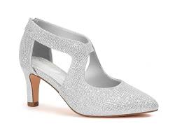 ChicSteps Damen-Pumps, bequeme geschlossene Zehenpartie, 7,6 cm, Kätzchenabsätze, niedrige Absätze für Arbeit, Büro, Hochzeit und elegante Anlässe, Anzugschuhe für Frauen, silber, 37 EU von ChicSteps