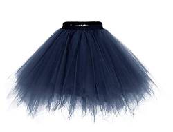 Karneval Damen 80er Navy Puffy Tüllrock Tütü Röcke Tüll Petticoat(MEHRWEG), Marine, S-L von ChicWind