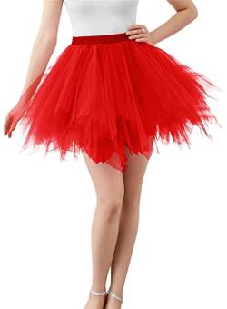 Karneval Damen 80er Puffy Tüllrock Tütü Röcke Tüll Petticoat(MEHRWEG), Rot, S-L von ChicWind