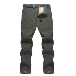 Herren Wanderhose Outdoorhose, Chickwin Winter Softshell Vlies Gefüttert Outdoor Hose Taktische Wasserdicht Langlaufhose für Jagd Trekking und Fahrrad (Grün,2XL) von Chickwin-Shop