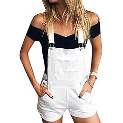 Chickwin Damen Kurze Latzhose Retro Overall Jumpsuit, Sommer Mode Baggy Latzshorts mit Taschen Denim Hosen Baggy Jeans Overalls Playsuit Hose Hosenanzug (S,Weiß) von Chickwin