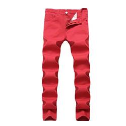 Chickwin Herren Denim Jeanshose Skinny Fit, Straight Used Stretch Jeans Pants Basic Style Cargotaschen Hose Biker-Stil (rot,32/L) von Chickwin