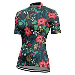 Chickwin Radtrikot Damen Kurzarm Top, Blumen Drucken Sommer Fahrradtrikot MTB Elastische Fahrradbekleidung Fahrrad Top T Shirt Atmungsaktive Cycling Jersey Bekleidung von Chickwin