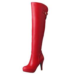 Chicmark Damen über Knie Hoch Stiefel (Rot, 44 EU) von Chicmark