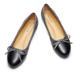 Chicmyth Ballerinas für Damen; runde Zehenpartie, Mary Jane; weiches Leder, geometrische Muster, elegante flache Schuhe; Schleifen-Schlupfschuhe, Grau-F3, 43 EU von Chicmyth