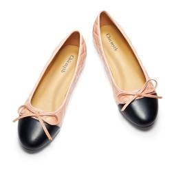Chicmyth Ballerinas für Damen; runde Zehenpartie, Mary Jane; weiches Leder, geometrische Muster, elegante flache Schuhe; Schleifen-Schlupfschuhe, Pink-F3, 11 X-Narrow von Chicmyth