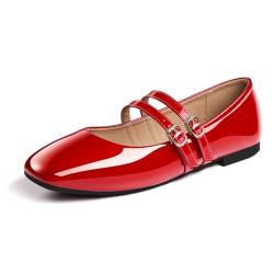 Chicmyth Mary Jane flache Schuhe, Lackleder, quadratische Zehenpartie, legere, elegante Business-Schuhe, Red-M1, 43 EU von Chicmyth