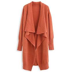 CHICWISH Damen Classy Hellbraun/Schwarz Open Front Strickmantel Cardigan, Orange-Wasserfall, Mittel von Chicwish