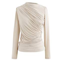 CHICWISH Damen Creme/Schwarz/Burgunderrot gerüschte lange Ärmel Strickoberteil Pullover, Mock Neck-Creme, Groß von Chicwish