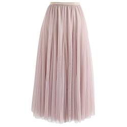 CHICWISH Damen Flieder/Creme/Grau/Rosa/Schwarz Layered Mesh Ballett Prom Party Tüll Tutu A-Linie Maxirock, rose, Groß von Chicwish