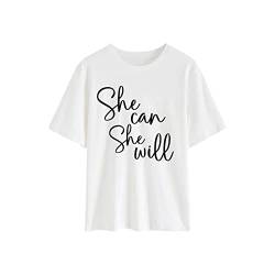 CHICWISH Damen Mädchen Can Do Anything Rundhals T-Shirt, She Can She Will, XL/XXL von Chicwish