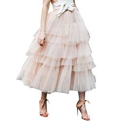 CHICWISH Damen Nude Pink/Schwarz gestufter Mesh Ballett Prom Party Tüll Tutu A-Linie Midirock, Nude Rosé, X-Groß von Chicwish