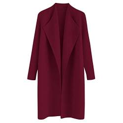 CHICWISH Damen-Strickjacke, klassisch, hellbraun/schwarz mit offener Vorderseite, Burgundy, XL von Chicwish