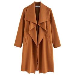 CHICWISH Damen-Trenchcoat mit breitem Revers, vorne offen, lange Ärmel, Sand/Wein/Schwarz/Grau, Wollmischung, kürbis, M von Chicwish