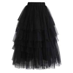 Chicwish Damen/schwarz tiered layered mesh-ballett abschlussball-partei tüll tutu a-linie midi-rock XL schwarz von Chicwish