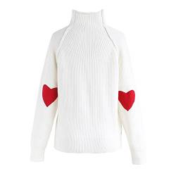 Chicwish Damen Bequeme beiläufige Lange Hülsen-Herz-Form-gepatchten Knit Top-Pullover-Strickjacke Small/Medium Weiß von Chicwish