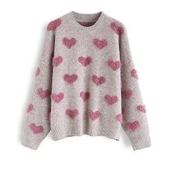 Chicwish Damen Strickpullover mit Herzen, bequem, lässig, Pink - Pink - Small-Medium von Chicwish