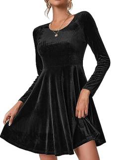 Chigant Damen Langarm Samt Cocktail Party Kleid A Linie Flare Party Kleid, schwarz, Mittel von Chigant